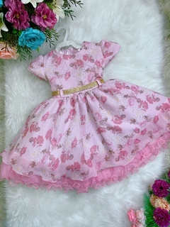 Vestido Rosa Floral Infantil Luxo Aniversário - loja online