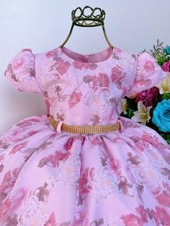 Vestido Rosa Floral Infantil Luxo Aniversário - Espaço Mary Kids
