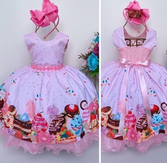 Vestido Festa Luxo Infantil Confeitaria / Doceria C/ Tiara - Espaço Mary Kids