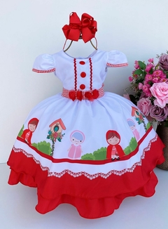Vestido De Festa Luxo Chapeuzinho Vermelho C/ Capa - Espaço Mary Kids