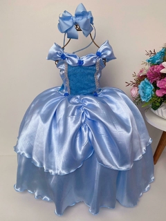 Fantasia Vestido Luxo Infantil Princesa Cinderela / Frozen c/ Tiara - loja online