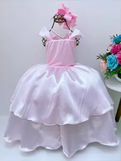 Fantasia Vestido Luxo Infantil Princesa Bela / Ariel C/ Tiara