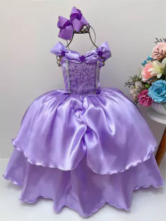 Fantasia Vestido Luxo Infantil Princesa Sofia / Rapunzel C/ Tiara - Espaço Mary Kids