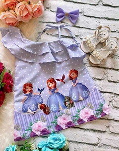 Vestido Festa Infantil Trapézio Princesa Sofia C/ Laço
