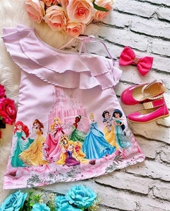 Vestido Festa Infantil Trapézio Princesas C/ Laço