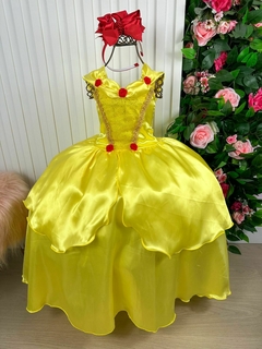 Vestido Infantil Luxo Longo Princesa Bela C/ Saiote E Tiara - comprar online