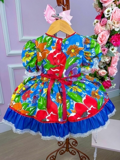 Vestido Festa Junina Infantil Caipira - Azul - Mod. 23 - comprar online