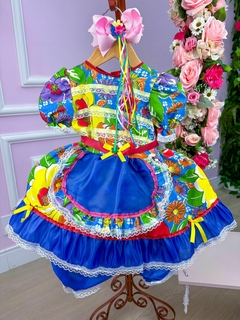 Vestido Festa Junina Infantil Caipira - Azul - Mod. 23