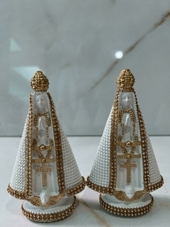 Kit 2 Imagem Nossa Senhora Aparecida 15cm - Branca - Gesso Maciço com Stras - comprar online