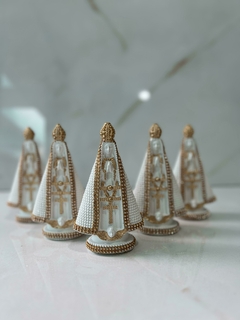 Kit 5 Imagem Nossa Senhora Aparecida 15cm - Branca - Gesso Maciço com Strass - na internet