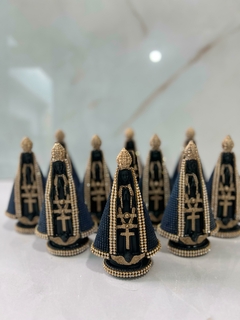 Imagem do Kit 10 Imagem Nossa Senhora Aparecida 15cm - Branca e Azul - Gesso Maciço com Strass