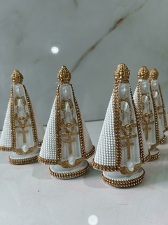 Kit 5 Imagem Nossa Senhora Aparecida 15cm - Branca - Gesso Maciço com Strass - - loja Frei Mariano