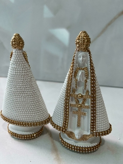 Imagem do Kit 2 Imagem Nossa Senhora Aparecida 15cm - Branca - Gesso Maciço com Stras