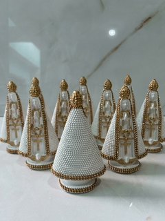 Kit 10 Imagem Nossa Senhora Aparecida 15cm - Branca - Gesso Maciço com Strass - loja Frei Mariano