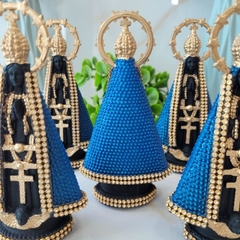 KIT COM 6 IMAGENS DE NOSSA SENHORA APARECIDA INQUEBRÁVEL AZUL TRADICIONAL COM ESTRÁS / 15CM - loja Frei Mariano