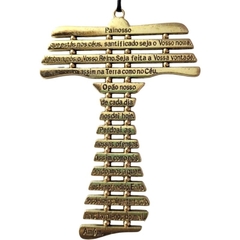 Crucifixo Tau em Aço com Oração do Pai Nosso /Ideal para Oratórios, Paredes e portas / 11cmx8cm