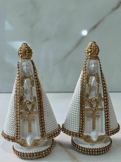 Kit 2 Imagem Nossa Senhora Aparecida 15cm - Branca - Gesso Maciço com Stras - loja online