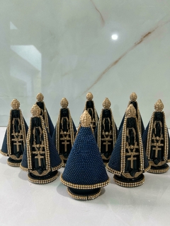 Kit 10 Imagem Nossa Senhora Aparecida 15cm - Branca e Azul - Gesso Maciço com Strass
