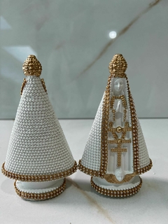 Kit 2 Imagem Nossa Senhora Aparecida 15cm - Branca - Gesso Maciço com Stras - loja Frei Mariano