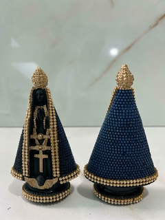 Kit 2 Imagem Nossa Senhora Aparecida 15cm - Azul - Gesso Maciço com Stras - loja Frei Mariano