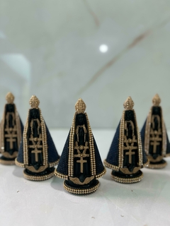 Kit 5 Imagem Nossa Senhora Aparecida 15cm - Branca e Azul - Gesso Maciço com Strass -