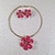Conjunto Choker e Brinco Folheado Flor Cinco Pétalas Resina Rosa com Ponto de Luz- Estilo Criativo