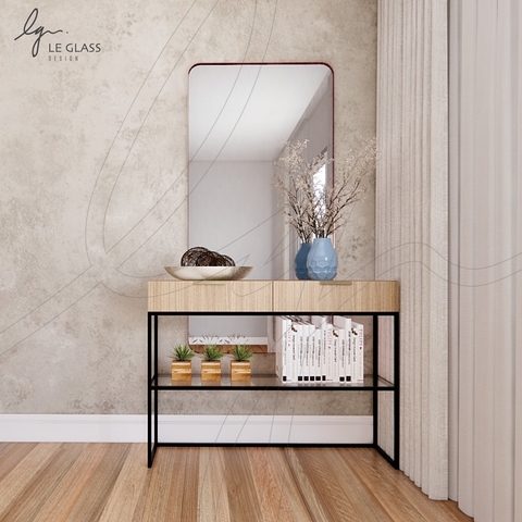 Espelho Decorativo Retangular com Cantos Arredondados e Moldura Rose Brilho