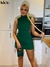 Kliou deslumbrante empilhados mini vestido feminino sexy sólido mock pescoço sem mangas desenhar corda bodycon festa clubwear elegante saia feminina