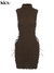 Kliou deslumbrante empilhados mini vestido feminino sexy sólido mock pescoço sem mangas desenhar corda bodycon festa clubwear elegante saia feminina