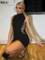 Kliou deslumbrante empilhados mini vestido feminino sexy sólido mock pescoço sem mangas desenhar corda bodycon festa clubwear elegante saia feminina - comprar online