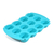 Muffinera de silicona para 12 porciones en color azul claro.