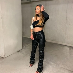 Sisterlinda Faux Leather Stacked Y2K Pant Feminino Cintura Alta com Zíper Fenda Lateral Hipster Streetwear Feminino Moda Fina Calças Longas na internet