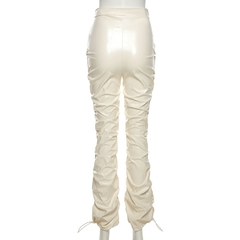 Sisterlinda Faux Leather Stacked Y2K Pant Feminino Cintura Alta com Zíper Fenda Lateral Hipster Streetwear Feminino Moda Fina Calças Longas - loja online