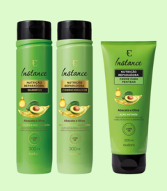 Combo Cabelos Nutridos Instance Abacate e Oliva: Shampoo 300ml + Condicionar 300ml + Creme para Pentear 200ml