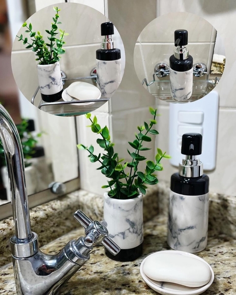 Kit Banheiro Lavabo 3 peças Estilo Mármore Carrara