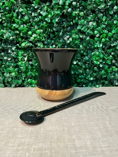 kit Cuia Madeira Bago e Bomba Pintada Trançada - Preto Brilhante - comprar online