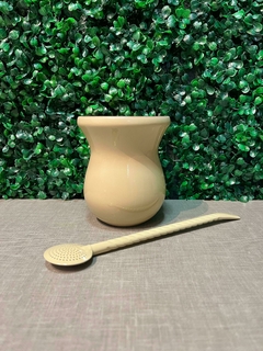 kit Cuia Madeira Bago e Bomba Pintada Trançada - Nude Brilhante - comprar online