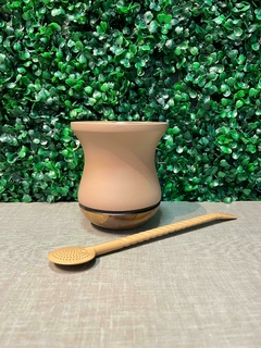 kit Cuia Madeira Bago e Bomba Pintada Trançada - Nude Fosco - comprar online