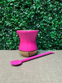kit Cuia Madeira Bago e Bomba Pintada Trançada - Rosa Pink Brilhante - comprar online