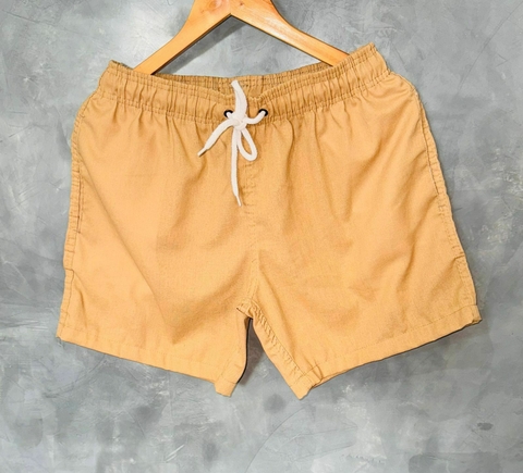 Short Praia Linho Mauricinho Masculino Verão Amarelo Queimado