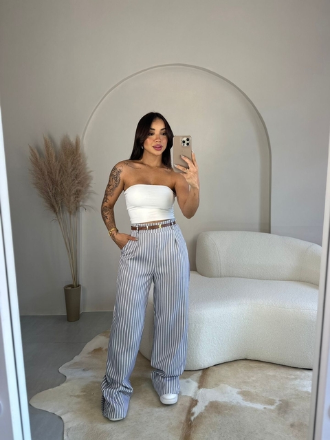 CALÇA ALFAIATARIA PANTOLONA LISTRADA KIRA