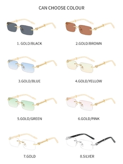 Óculos de sol quadrado sem aro rosa azul verde para homens 2022 designer de lux - webmix