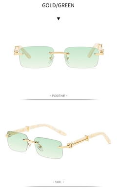 Óculos de sol quadrado sem aro rosa azul verde para homens 2022 designer de lux - comprar online