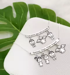 Colar Canga Personalizado + Gravação - 4 Pingentes Prata 925 - Joias em Prata 925. Lunna Acessórios