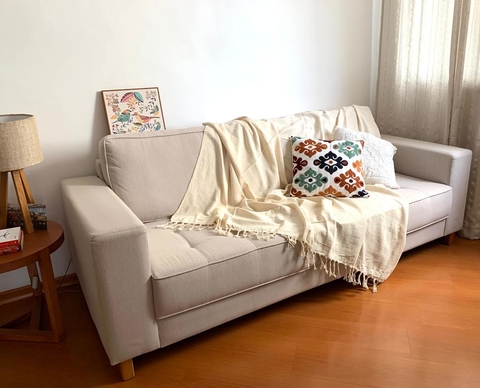 Manta para sofá ou cama de solteiro 1,40m x 2,30m cor Cru