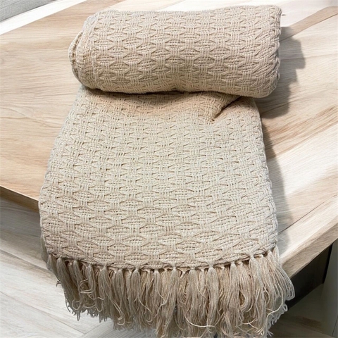 Manta para Sofá Trabalhada Cru