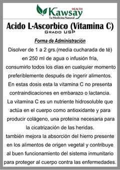 Ácido Ascórbico ( Vitamina C) de grado USP - Kawsay Health Mayorista