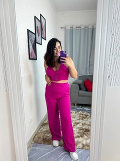Conjunto Cropped e Pantalona em Linho Pérola