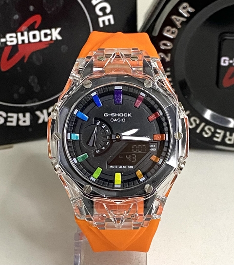Relógio G-shock GA2100D transparente laranja esportivo - comprar online