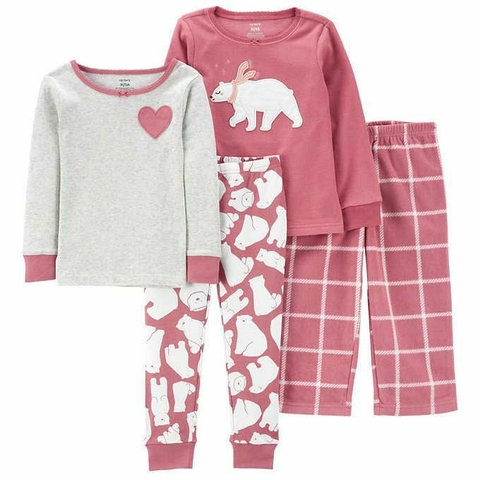 Kit Pijama 4 peças Algodão e Fleece Carter´s Urso Polar